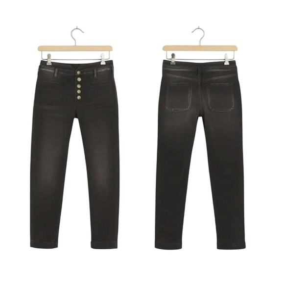 Anthro Pilcro & The Letterpress Black Exposed Button Front Pocket Ankle Jeans 26 - Picture 2 of 7